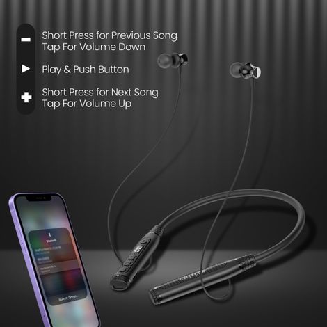 Cellecor Bs - 6 Wireless Waterproof Bluetooth Earphone Neckband With Upto 90 Hours Playtime - Black