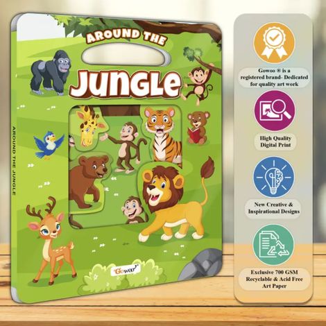 Around the Jungle Window Cut Board Book - Early Learning Picture Board Book | Toddler Learning Book