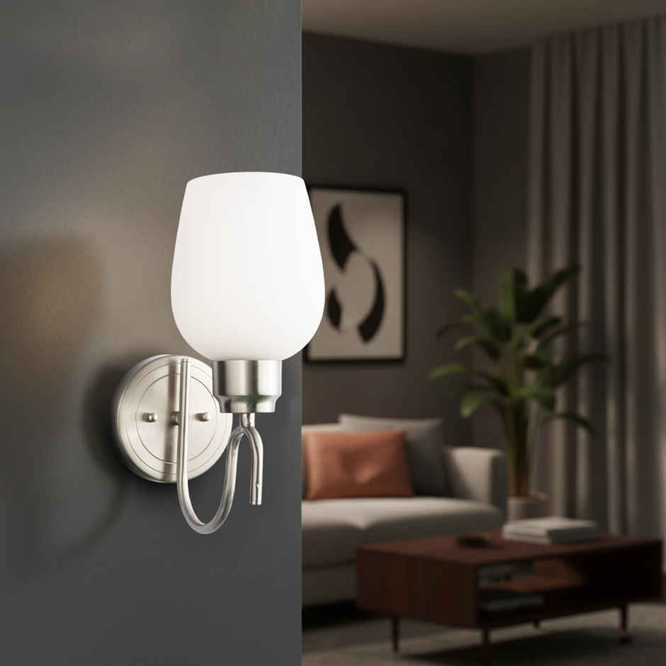 Jaquar Decorative Wall Lamp| Opal Glass with Nickel Finish Base| E27 LED 7W(12.5Lx22Wx29.5H)