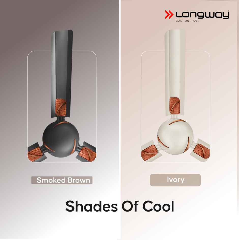 LONGWAY Creta P1 50W Ceiling Fan, 1200mm/48 inch, Ultra High Speed, Anti-Dust, Star Rated - Smoked Brown