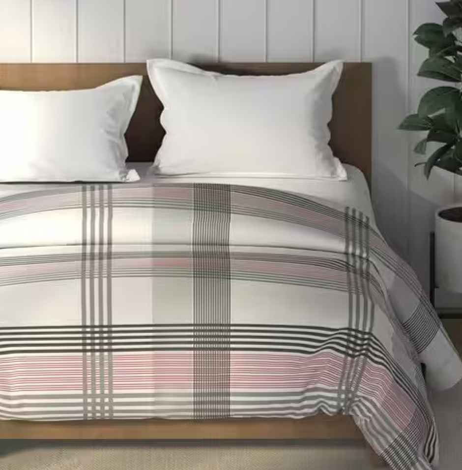 Nautica Super Soft 100% Cotton Fabric Comforter for All Weather | Double Size | Stripe | Red, Grey