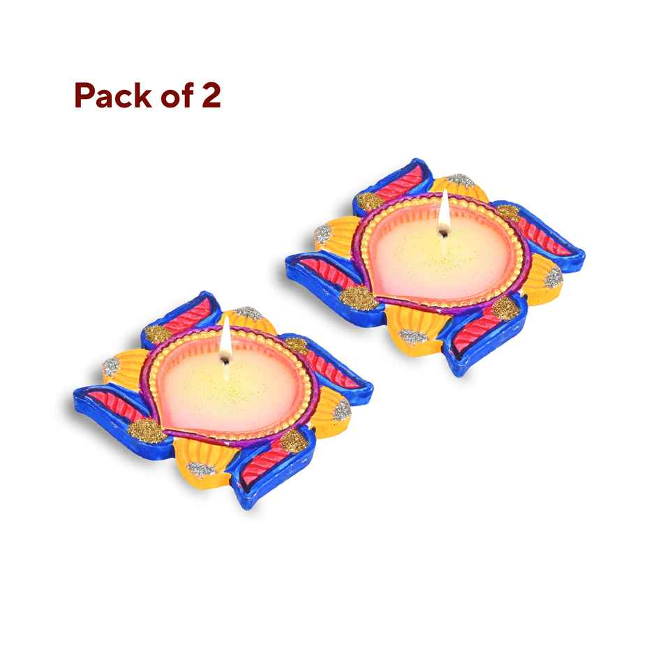 Designer Clay Wax Diya | Pack Of 2 | Multicolour | Skilsy Handicrafts