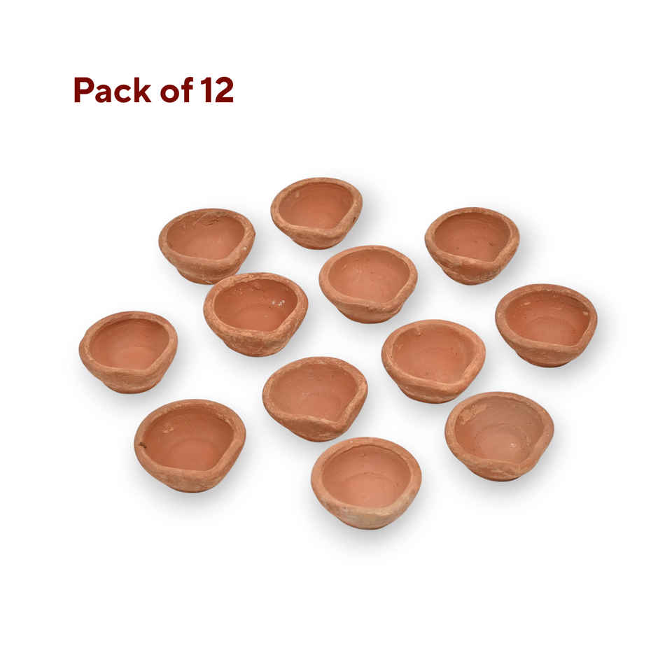Diacraft Handmade Mitti Diya | Brown | Traditional | Pack Of 12 | Clay | Mitti Diya-Pooja | Pichai