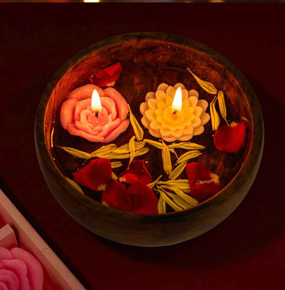 Rose Floating Wax Candles | Multicolour | Pack of 6 | Prosperro Lumo