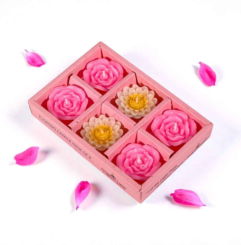 Rose Floating Wax Candles | Multicolour | Pack of 6 | Prosperro Lumo