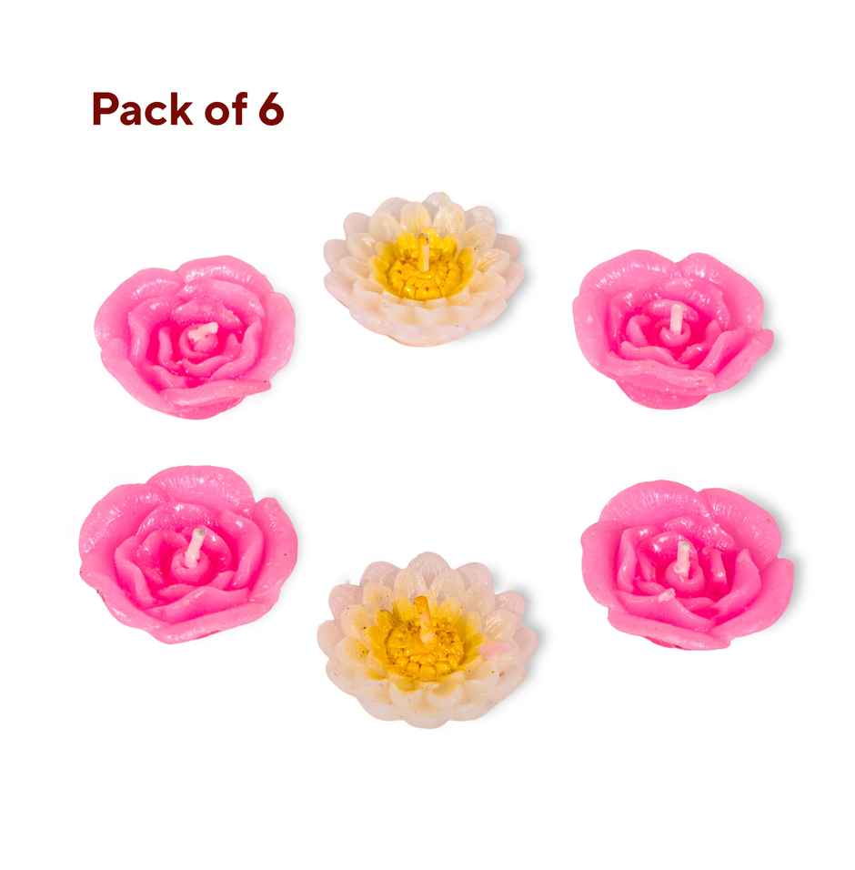 Rose Floating Wax Candles | Multicolour | Pack of 6 | Prosperro Lumo