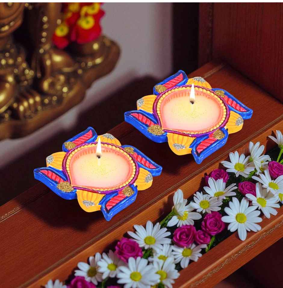 Swastik Diya(2pc) & Fresh Marigold Flower Yellow(100gms) Combo