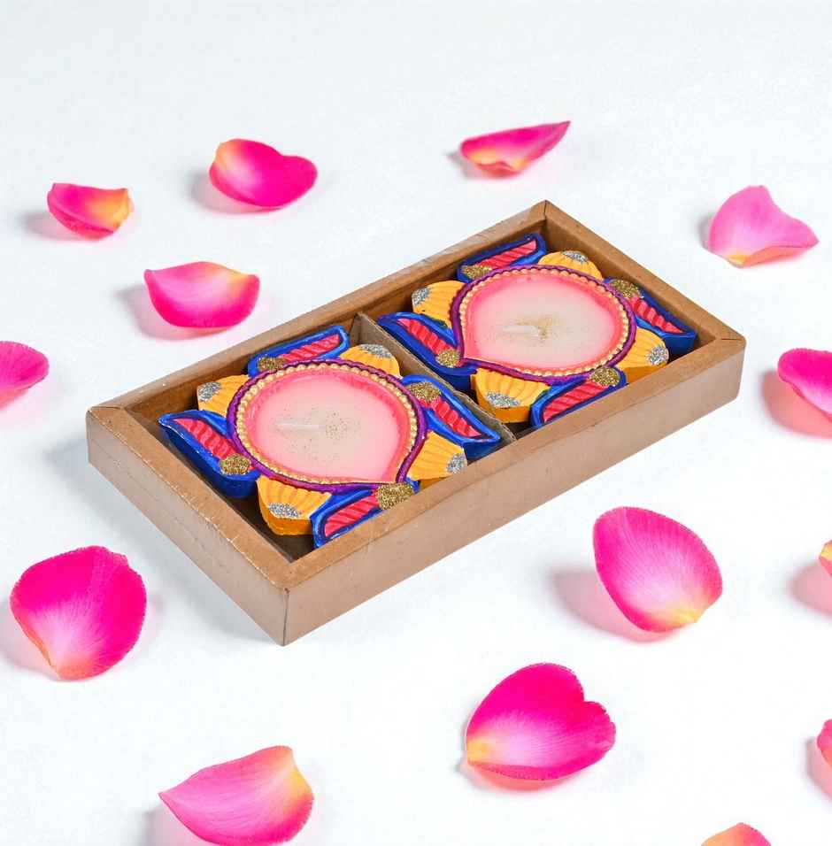 Designer Clay Wax Diya | Pack Of 2 | Multicolour | Skilsy Handicrafts