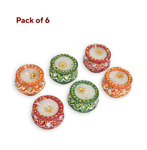 Eco Friendly Shagun Wax Matki | Multicolour | Pack Of 6 | Clay Diya | Mangal Bhawan