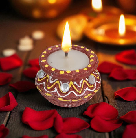 Eco Friendly Shagun Wax Matki | Multicolour | Pack Of 6 | Clay Diya | Mangal Bhawan