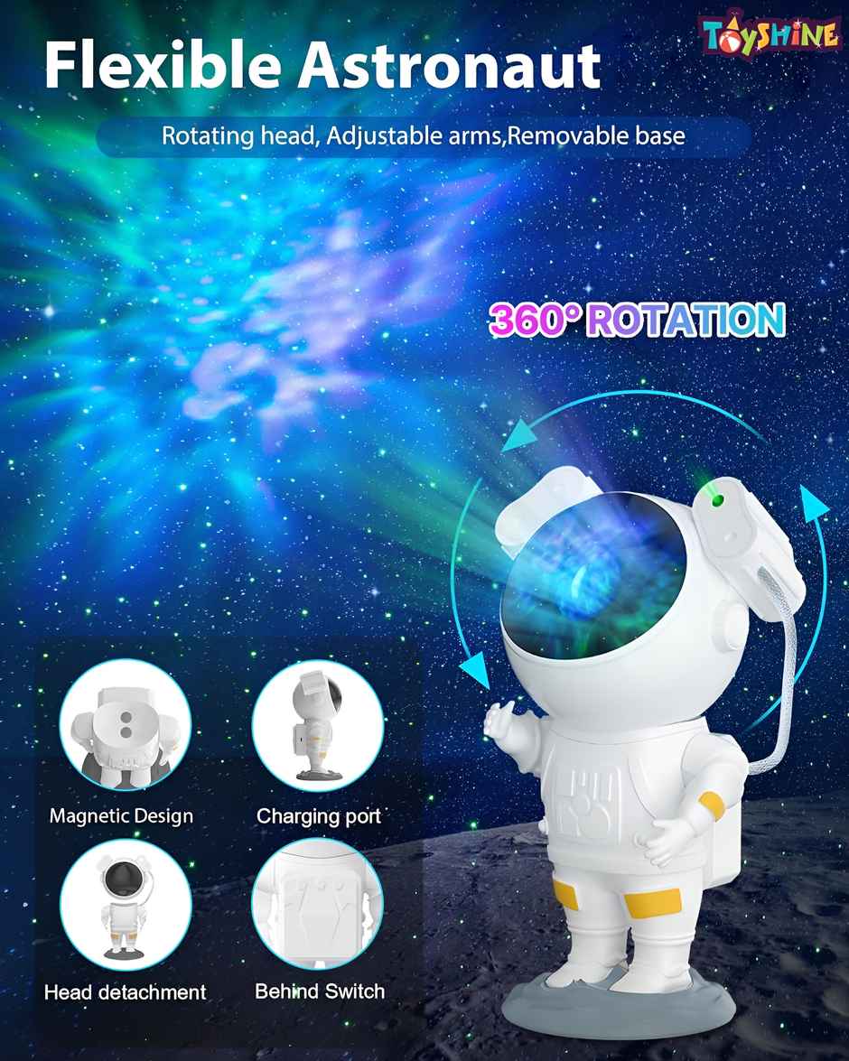 Toyshine Astronaut Space Galaxy Star Projector With Remote And Timer Night Light 360�