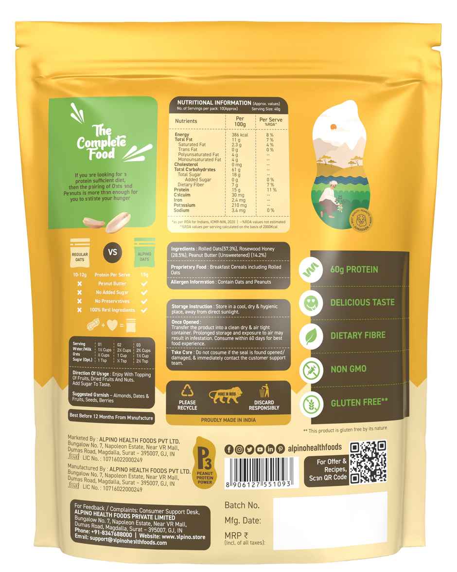 Alpino High Protein Super Rolled Oats Honey