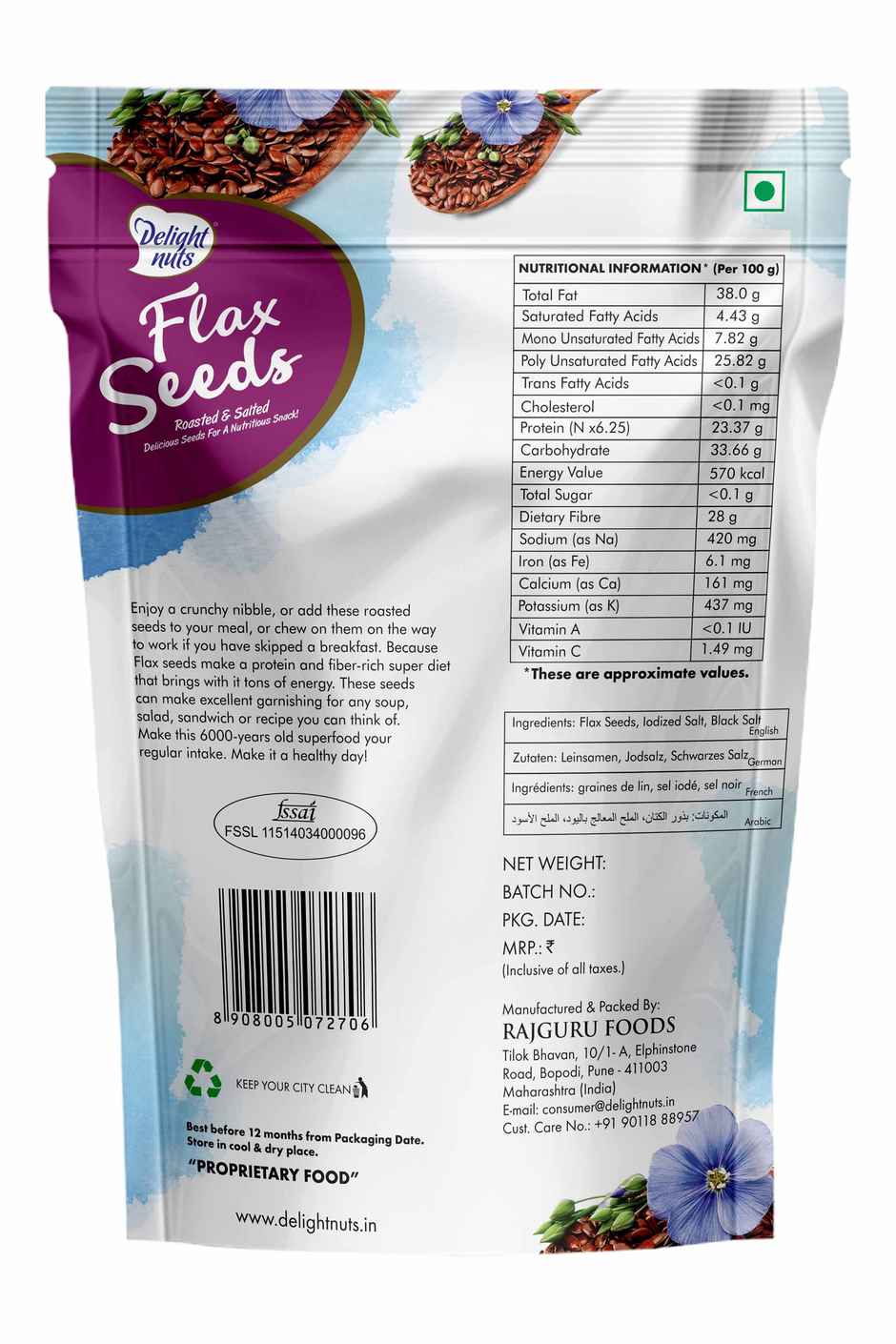 Delight Nuts Flax Seeds Roasted And Salted