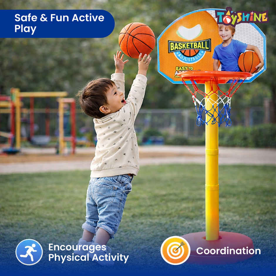 Toyshine Adjustable Basketball Hoop Set with Ball, Indoor & Outdoor Sports Fun, Multicolor