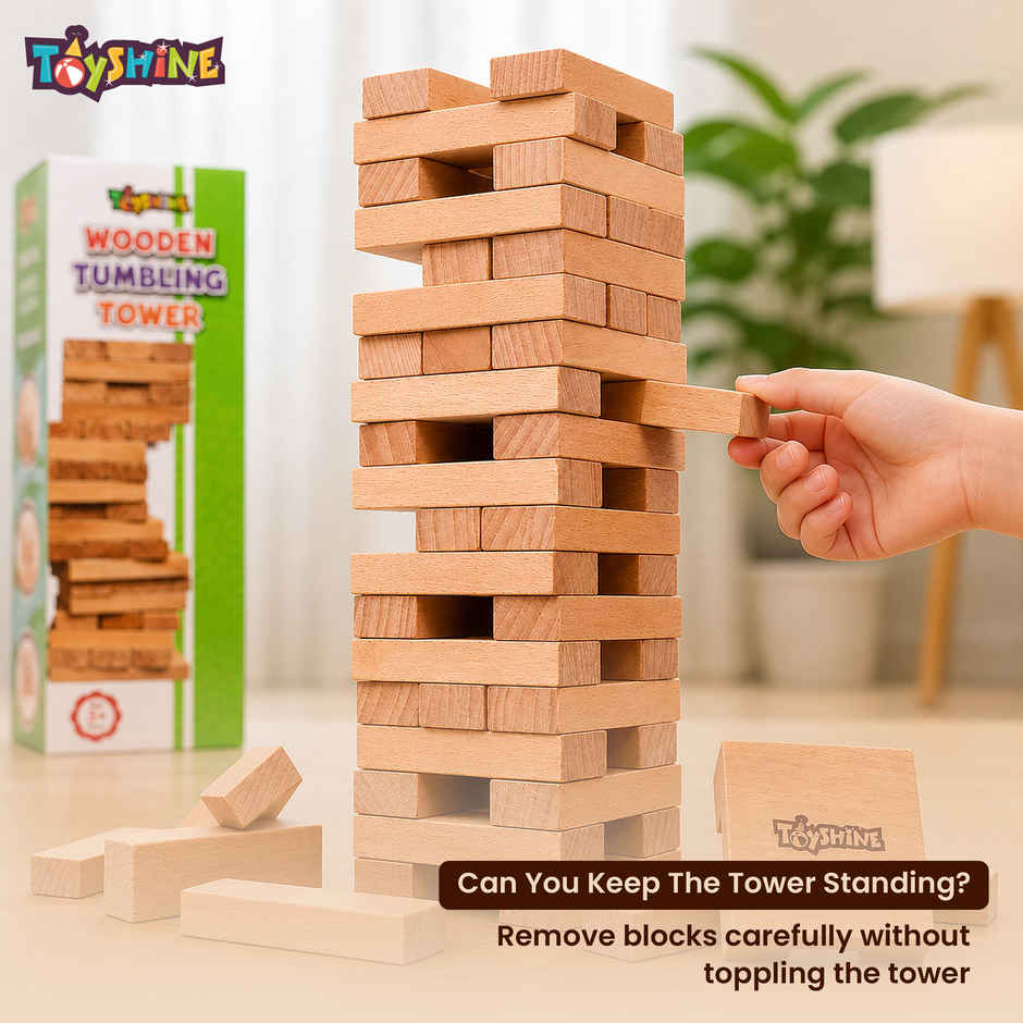 Toyshine Wooden 54 Wooden Building Block Tumbling Tower Party Game