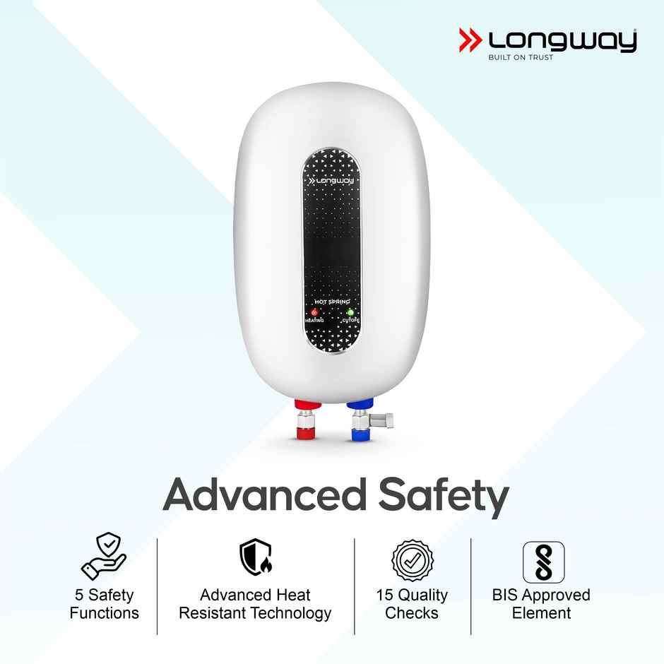 Longway Hotspring Automatic Instant Water Heater with Multiple Safety & ABS Body | 3 Ltr | White
