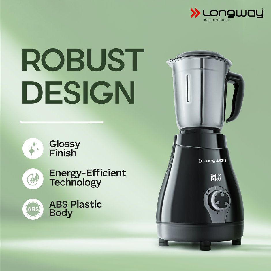 Longway Mix Pro 550 Watt Mixer Grinder with 4 Jar | Juicing /Powerful Motor | Black & Gray
