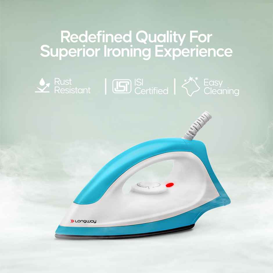 Longway Kwid Light Weight Non-Stick Teflon Coated Dry Iron, Electric Iron(1100 Watt, Blue)