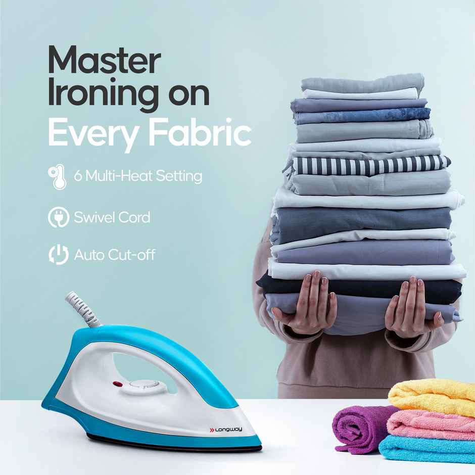 Longway Kwid Light Weight Non-Stick Teflon Coated Dry Iron, Electric Iron(1100 Watt, Blue)
