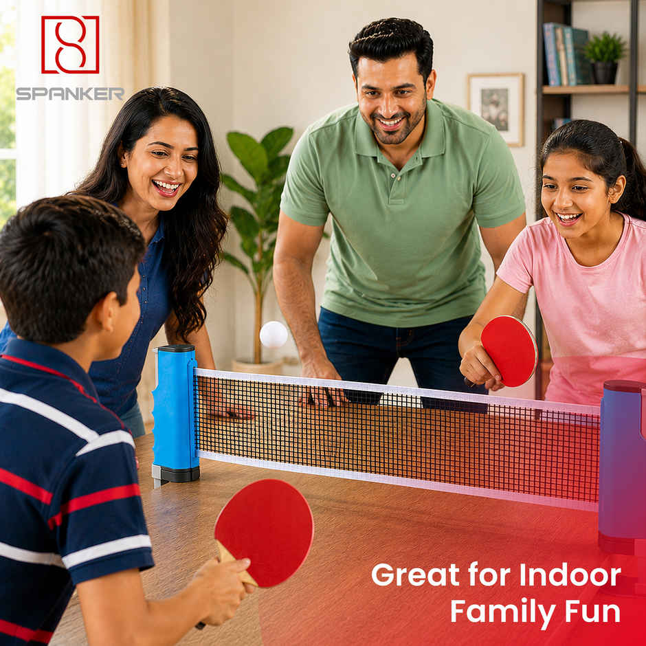 Spanker Sports Table Tennis Set with Retractable Net, 2 Bats & 3 Balls for Indoor Play
