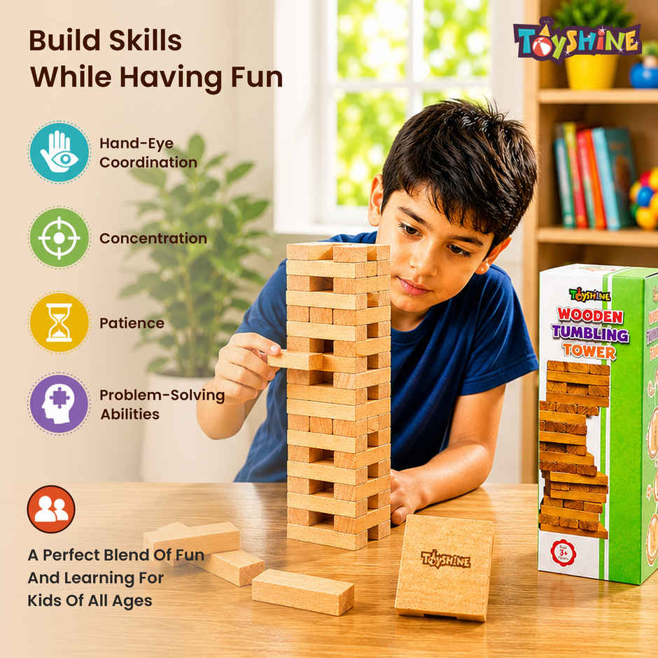 Toyshine Wooden 54 Wooden Building Block Tumbling Tower Party Game