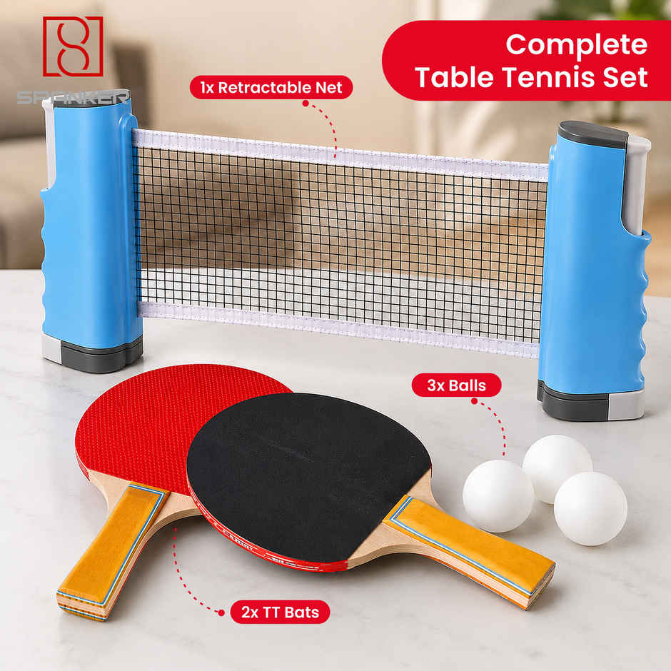 Spanker Sports Table Tennis Set with Retractable Net, 2 Bats & 3 Balls for Indoor Play
