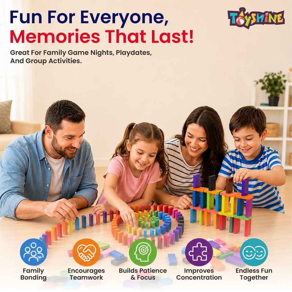 Toyshine 120 pcs 12 Color Wooden Dominos Blocks Set For Kids Educational Game