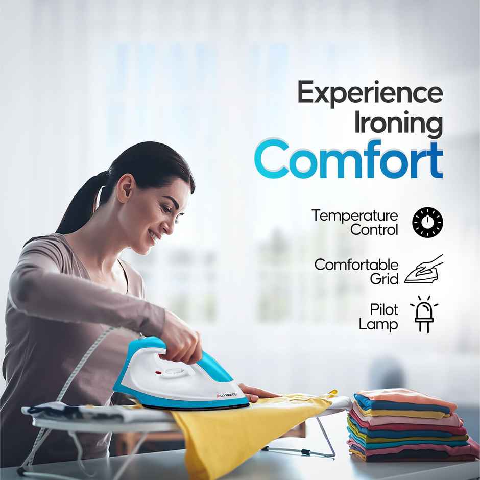 Longway Kwid Light Weight Non-Stick Teflon Coated Dry Iron, Electric Iron(1100 Watt, Blue)