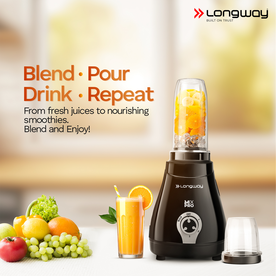 Longway Mix Pro 550 Watt Mixer Grinder with 4 Jar | Juicing /Powerful Motor | Black & Gray