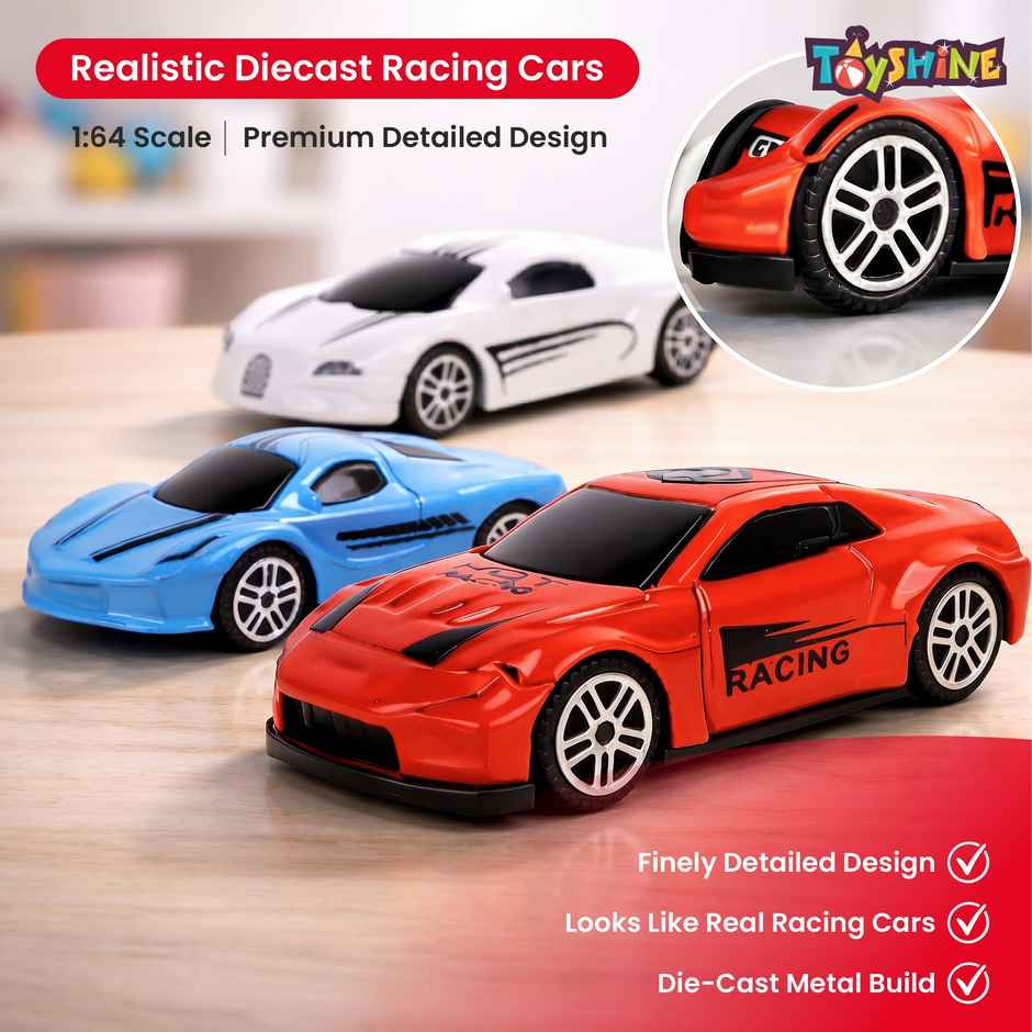 Toyshine Pack Of 3 Free Wheel Speed Racing 1:64 Scale Die Cast Kids Collectable Vehicle Toy