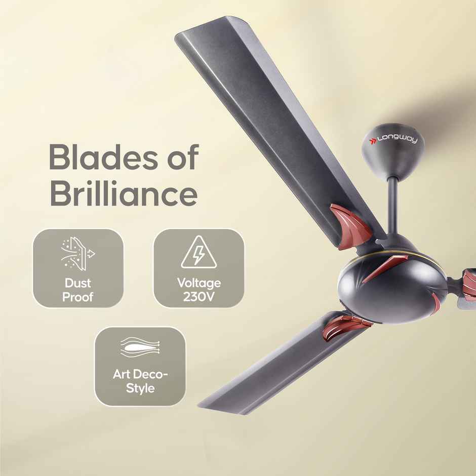 LONGWAY Creta P1 50W Ceiling Fan, 1200mm/48 inch, Ultra High Speed, Anti-Dust, Star Rated - Smoked Brown