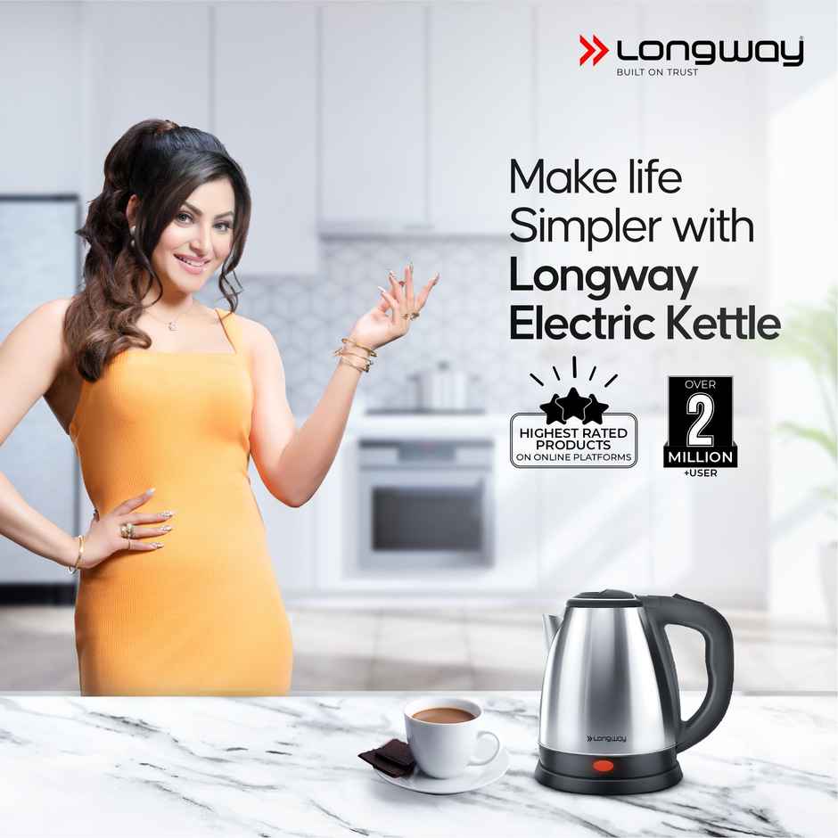 Longway Kestro 1.5 Ltr Electric Kettle with Stainless Steel Body for Coffee, Soup(1500 W, Silver)