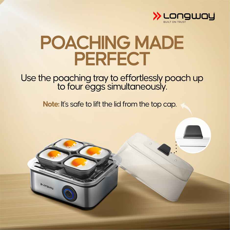 Longway LWEB04 500 Watt Stainless Steel Egg Boiler/Cooker for Steaming(Silver,8 Eggs)
