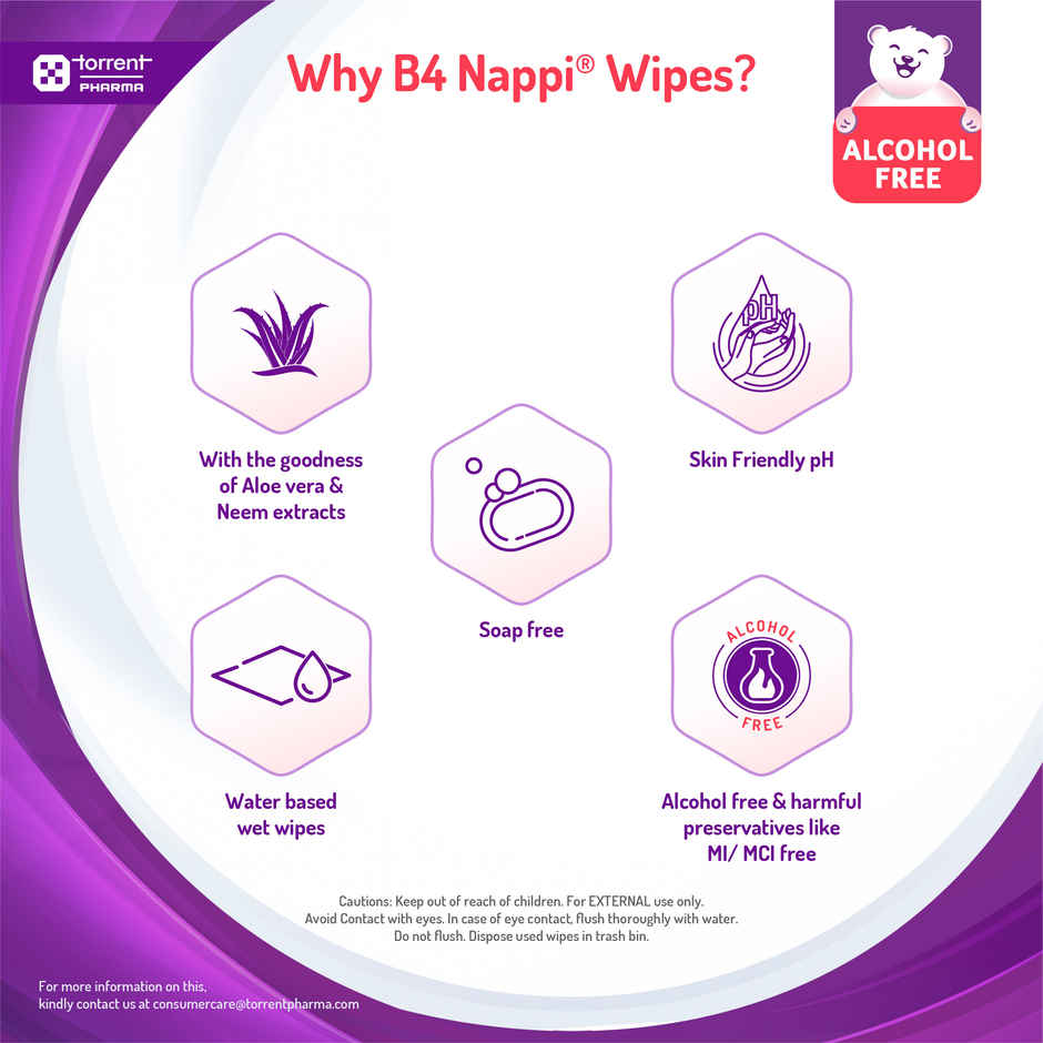 B4 Nappi Wipes Alcohol Free Baby Wipes Enriched With Aloe Vera Neem & Chamomile