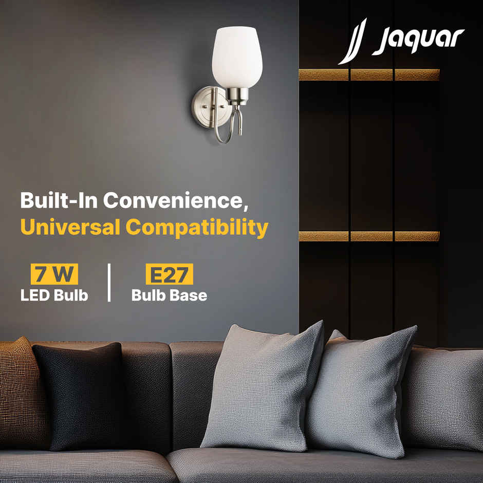 Jaquar Decorative Wall Lamp| Opal Glass with Nickel Finish Base| E27 LED 7W(12.5Lx22Wx29.5H)