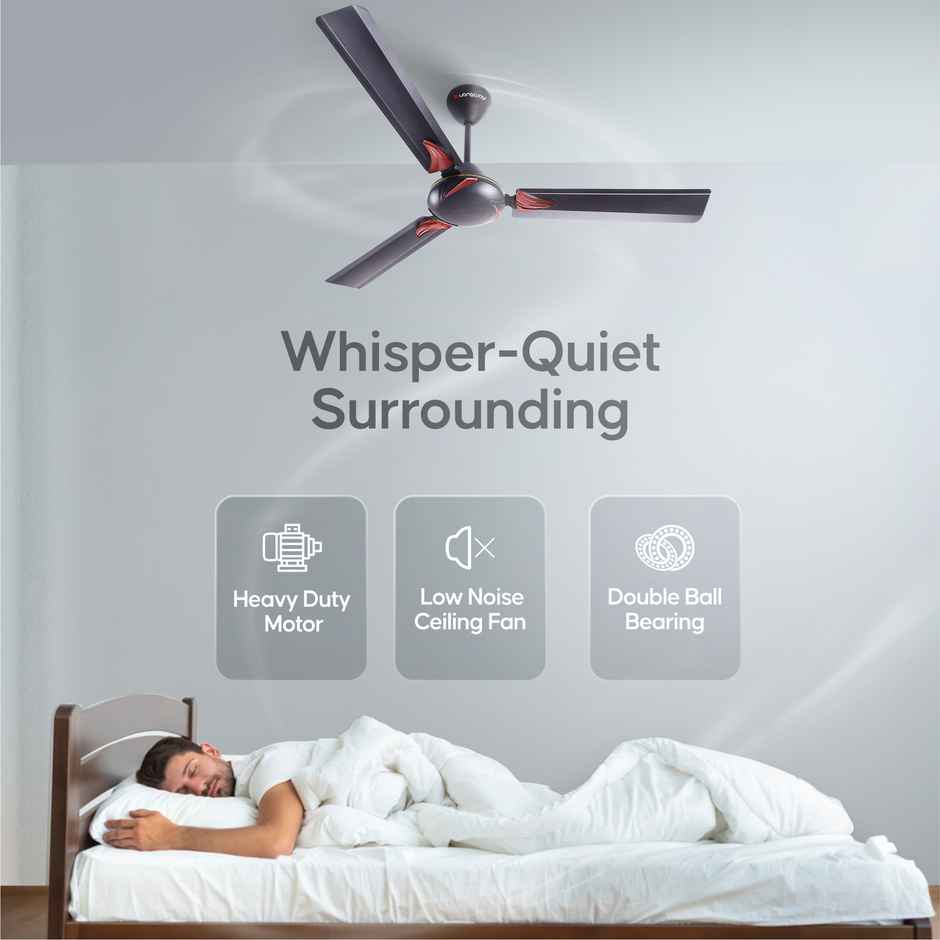 LONGWAY Creta P1 50W Ceiling Fan, 1200mm/48 inch, Ultra High Speed, Anti-Dust, Star Rated - Smoked Brown