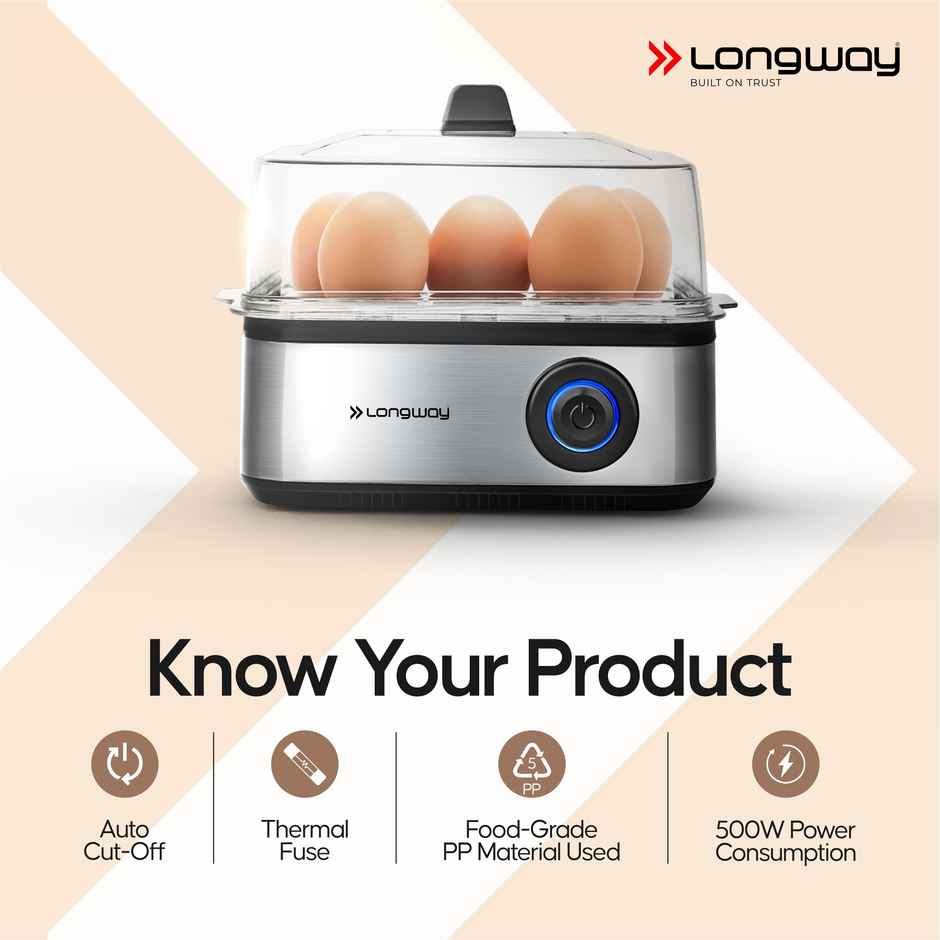 Longway LWEB04 500 Watt Stainless Steel Egg Boiler/Cooker for Steaming(Silver,8 Eggs)