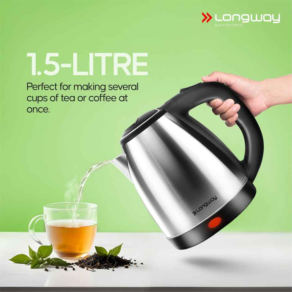 Longway Kestro 1.5 Ltr Electric Kettle with Stainless Steel Body for Coffee, Soup(1500 W, Silver)