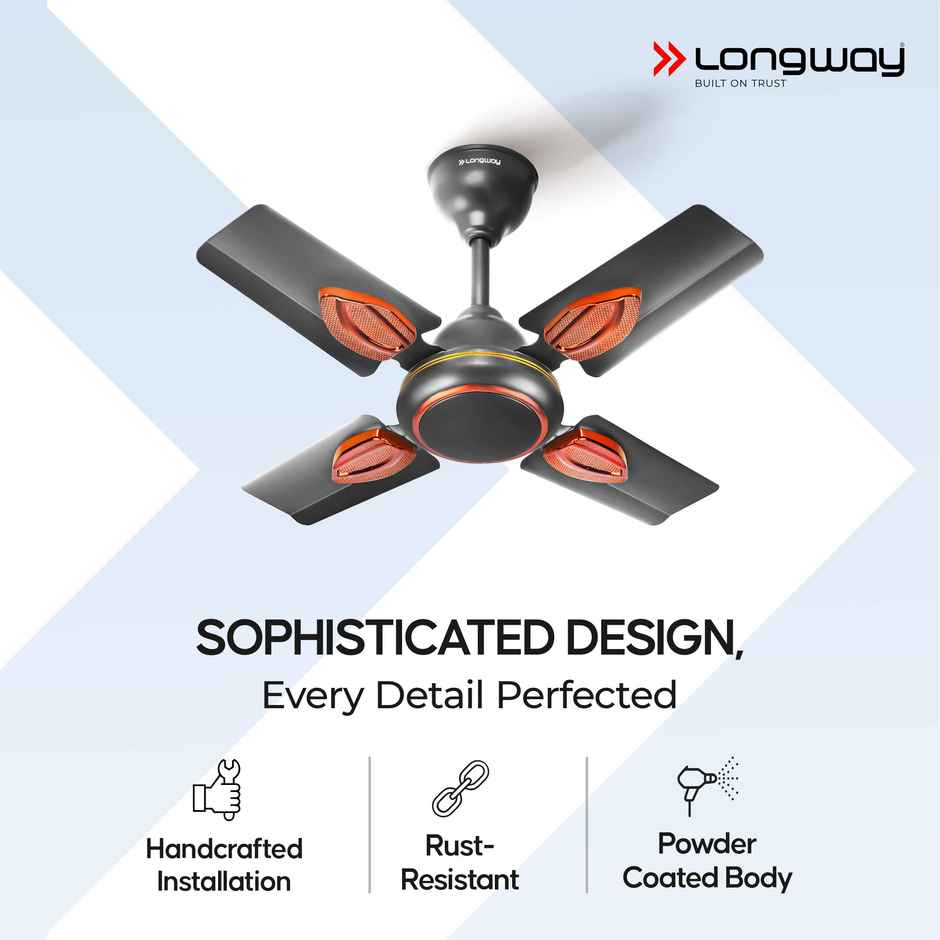 Longway Kiger P1 Ceiling Fan, 600mm/24 inch, Ultra High Speed, 4 Blade Anti-Dust Decorative Star Rated - Smoked Brown