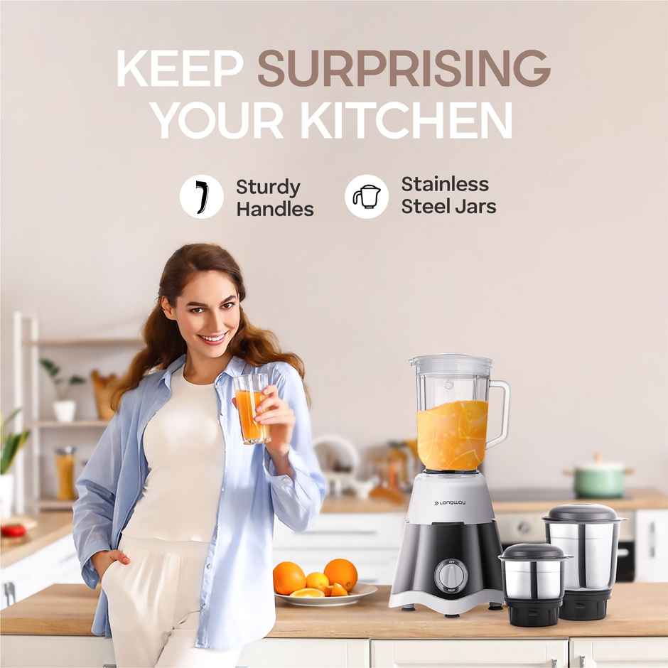 Super Dlx Up to 750W Max Output Juicer Mixer Grinder | 2 Years Warranty | 4 Jars | Black & Grey