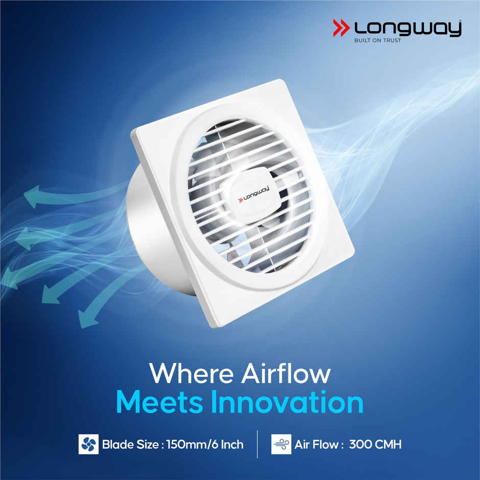 Longway Gusto 6 Inch 150 mm Energy Efficient Exhaust Fan | High Speed Powerful Motor | White