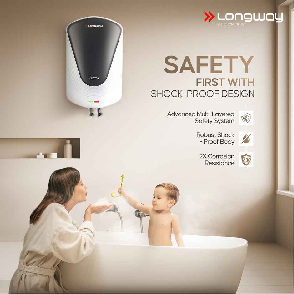 Longway Vesta 5 Star Rated Instant Water Heater with Anti Rust Coating | 5.5 Ltr | Grey