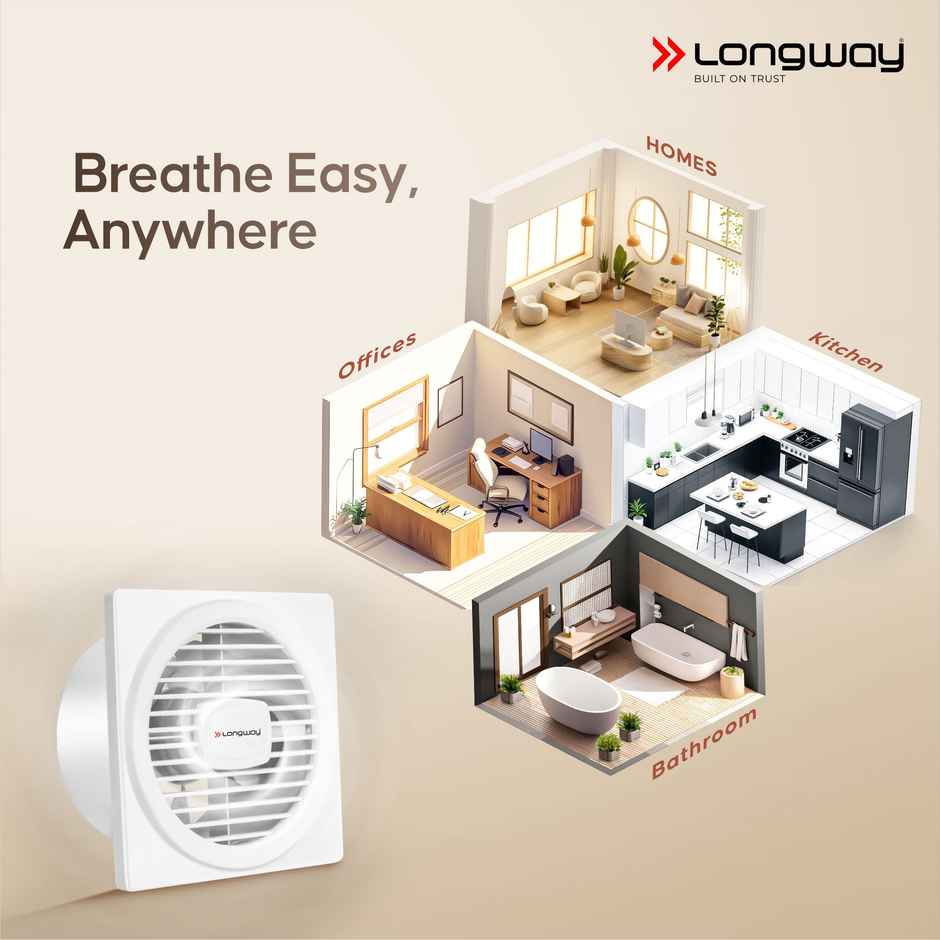 Longway Gusto 6 Inch 150 mm Energy Efficient Exhaust Fan | High Speed Powerful Motor | White