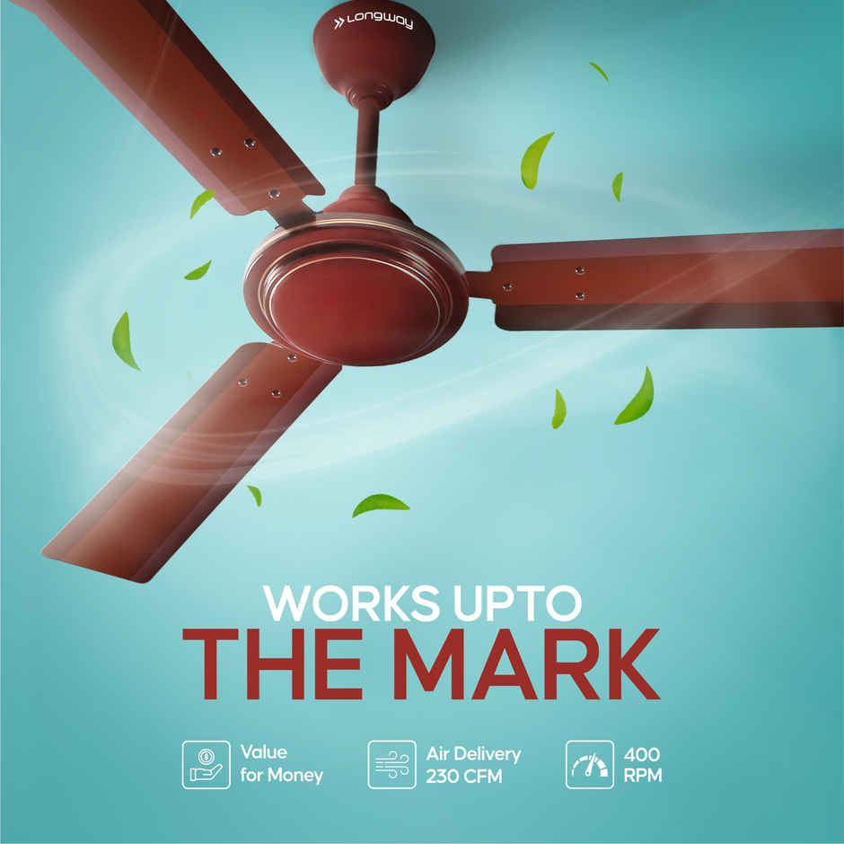 Longway Nexa P1 1200 mm/48 inch Ultra High Speed 3 Blade Anti Dust Star Rated Ceiling Fan, Brown