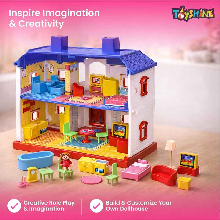 Toyshine Marry'S Home Sweet Dream Diy Doll House With 2 Compartment And Furniture Accessories