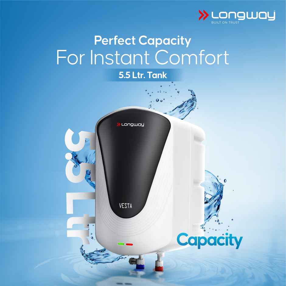 Longway Vesta 5 Star Rated Instant Water Heater with Anti Rust Coating | 5.5 Ltr | Grey