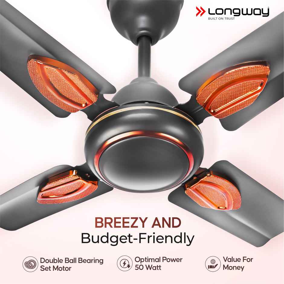 Longway Kiger P1 Ceiling Fan, 600mm/24 inch, Ultra High Speed, 4 Blade Anti-Dust Decorative Star Rated - Smoked Brown