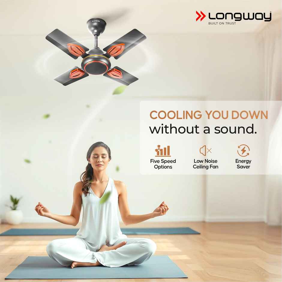 Longway Kiger P1 Ceiling Fan, 600mm/24 inch, Ultra High Speed, 4 Blade Anti-Dust Decorative Star Rated - Smoked Brown