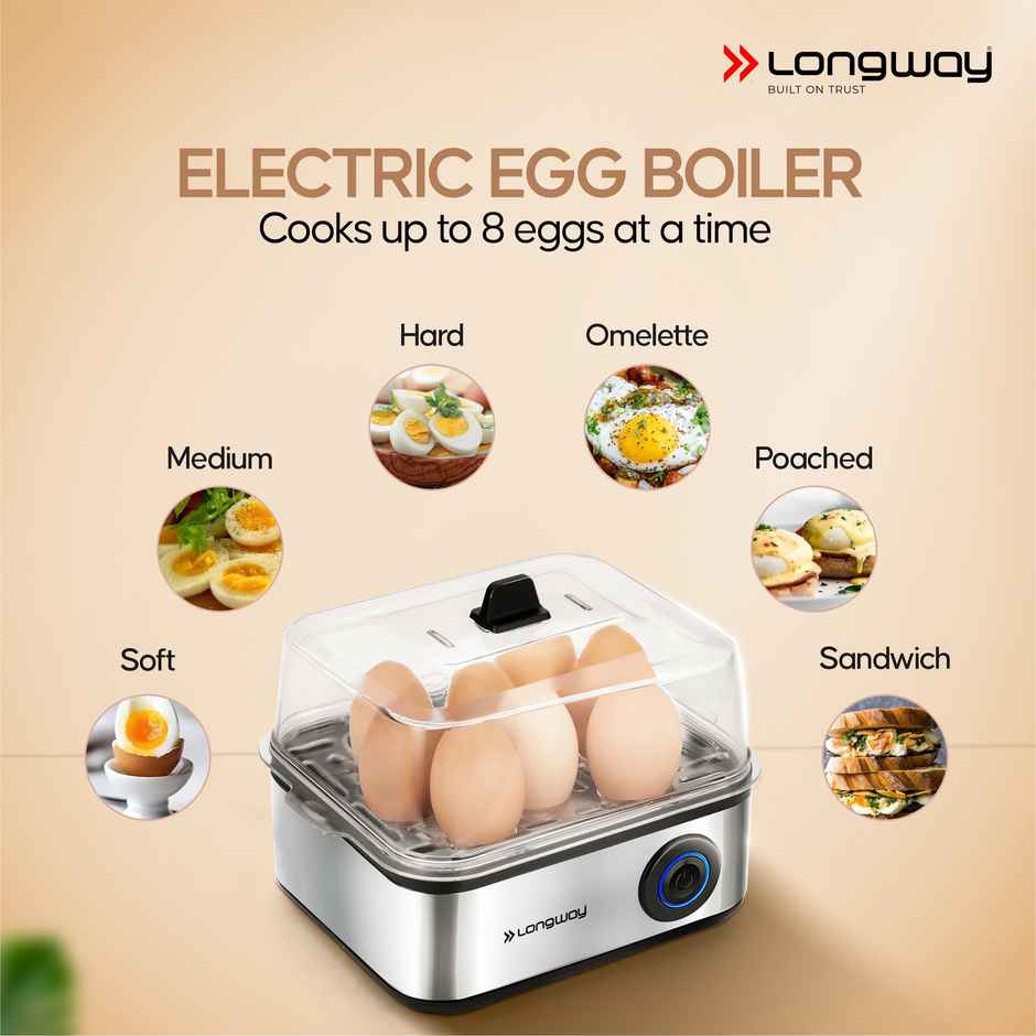 Longway LWEB04 500 Watt Stainless Steel Egg Boiler/Cooker for Steaming(Silver,8 Eggs)