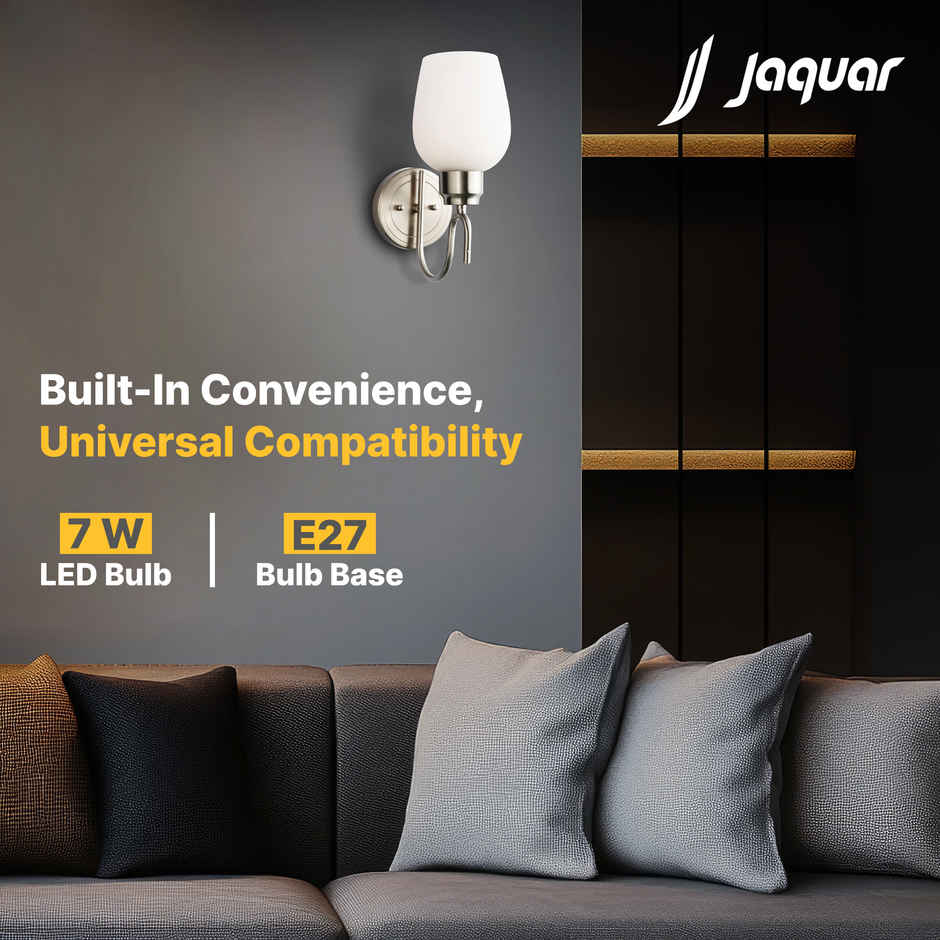 Jaquar Decorative Wall Lamp| Opal Glass with Nickel Finish Base| E27 LED 7W(12.5Lx22Wx29.5H)